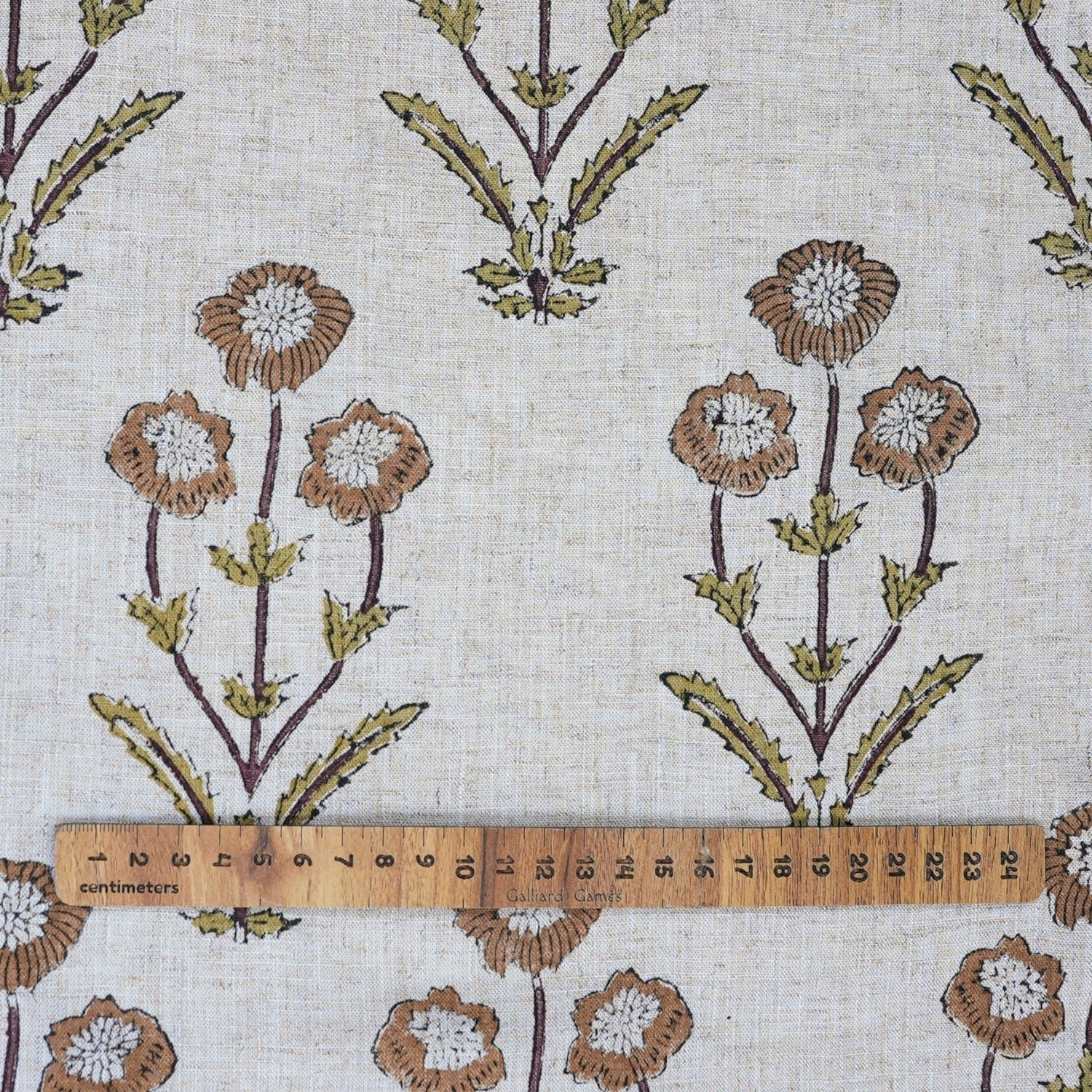 Handmade Floral Viscose Linen Fabric in Artisanal Block Print - Amitabh Brown