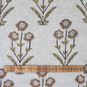 Handmade Floral Viscose Linen Fabric in Artisanal Block Print - Amitabh Brown