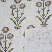 Handmade Floral Viscose Linen Fabric in Artisanal Block Print - Amitabh Brown