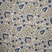 Handblock Print Blue Floral Linen Blend Fabric Hawa Mahal Curtain Textile