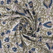 Handblock Print Blue Floral Linen Blend Fabric Hawa Mahal Curtain Textile