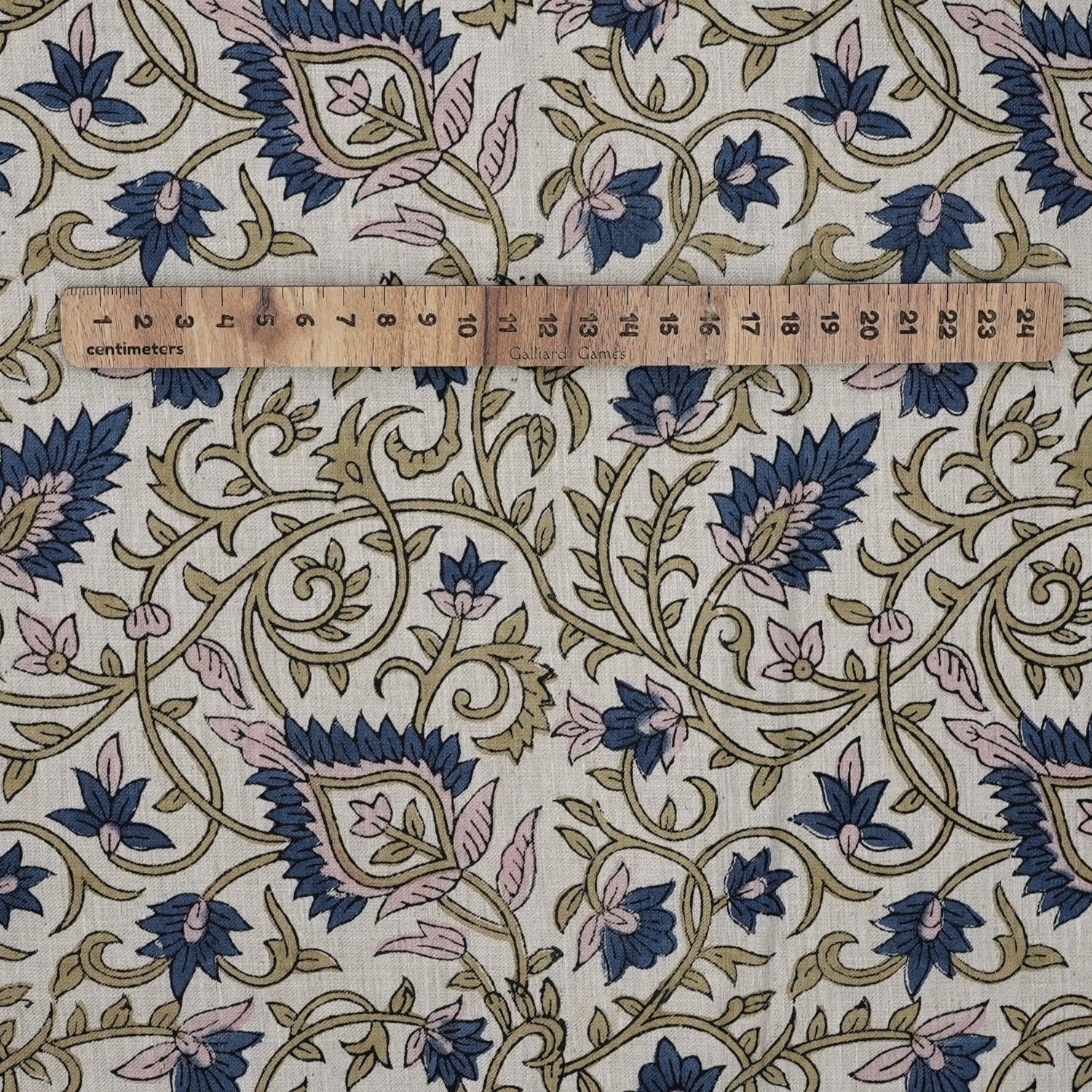 Handblock Print Blue Floral Linen Blend Fabric Hawa Mahal Curtain Textile