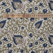 Handblock Print Blue Floral Linen Blend Fabric Hawa Mahal Curtain Textile