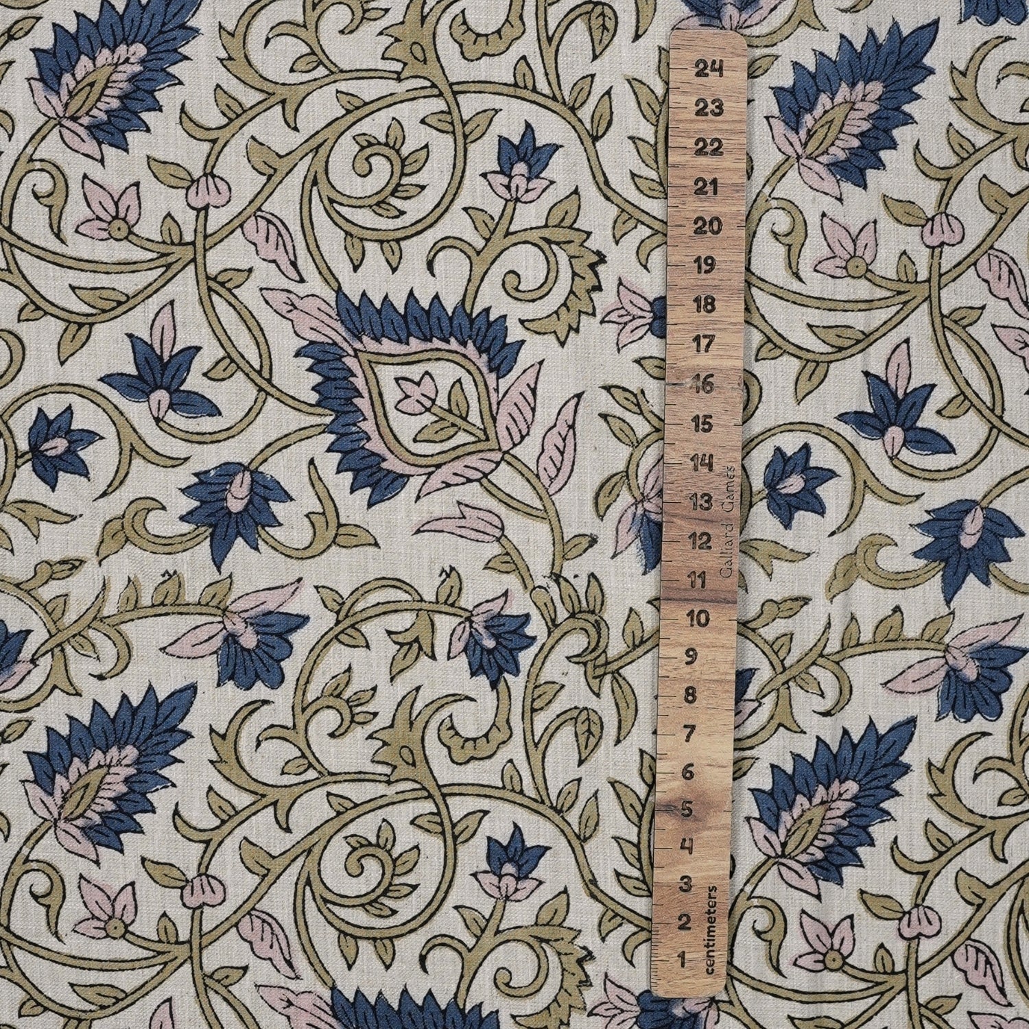 Handblock Print Blue Floral Linen Blend Fabric Hawa Mahal Curtain Textile