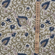 Handblock Print Blue Floral Linen Blend Fabric Hawa Mahal Curtain Textile