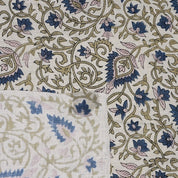 Handblock Print Blue Floral Linen Blend Fabric Hawa Mahal Curtain Textile