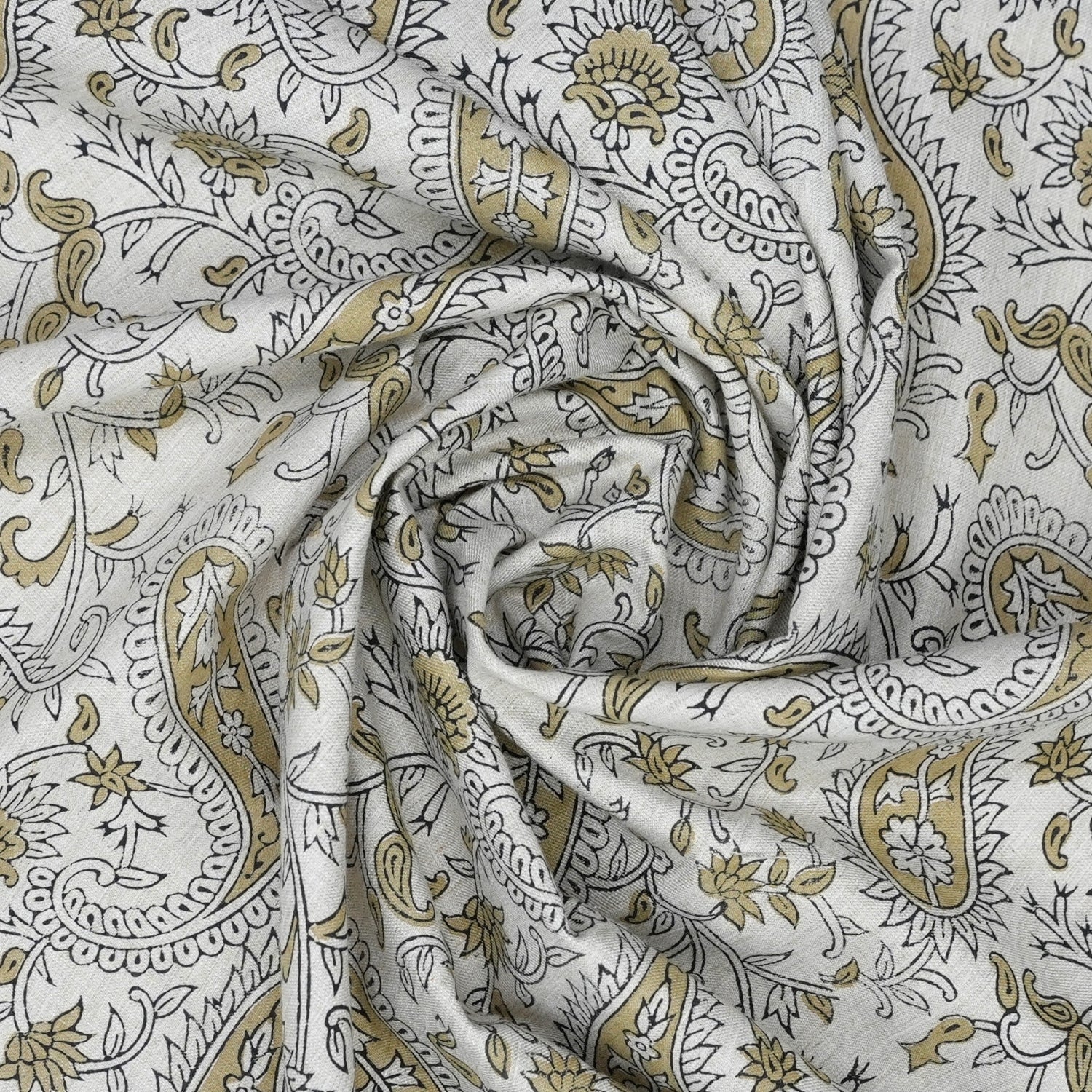 Linen Blend Soft Fabric with Brown Floral Leaf Print – Kiara Boho Design