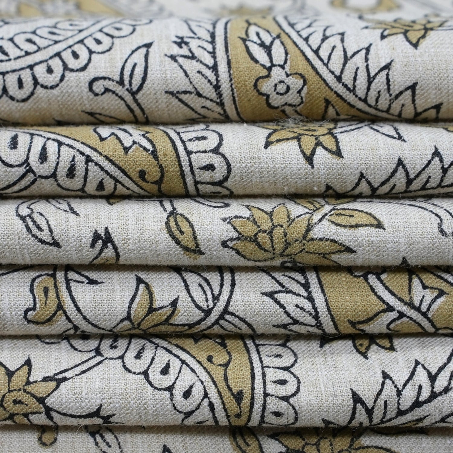 Linen Blend Soft Fabric with Brown Floral Leaf Print – Kiara Boho Design