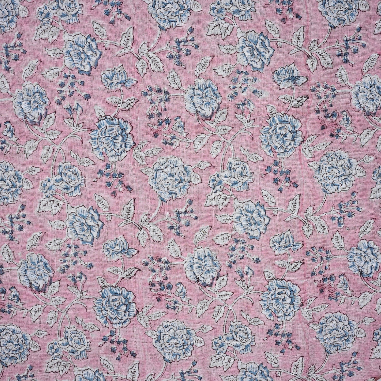 Handmade Pink Floral Viscose Linen Fabric Rameshwaram Design for Home Décor