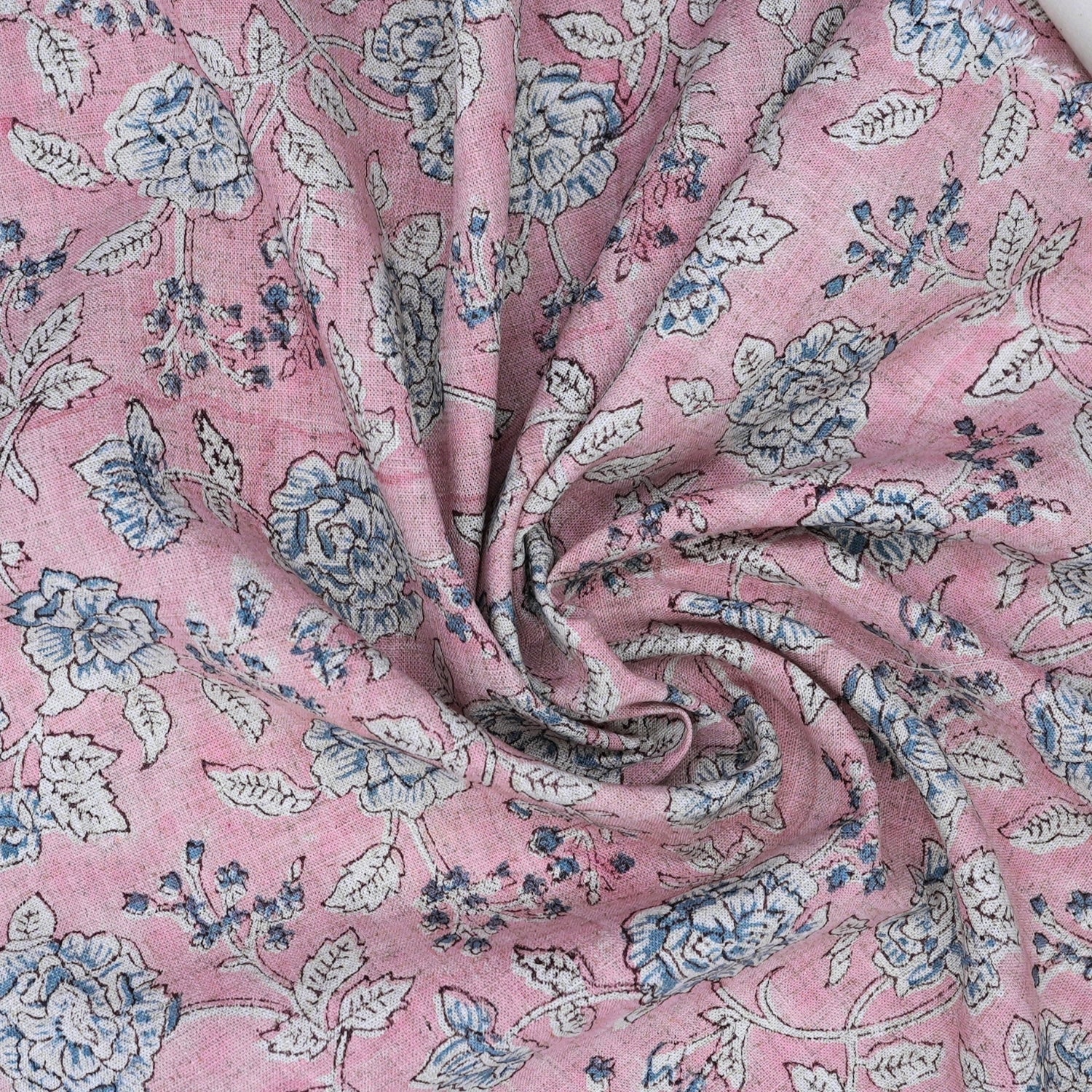Handmade Pink Floral Viscose Linen Fabric Rameshwaram Design for Home Décor