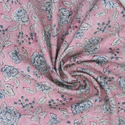 Handmade Pink Floral Viscose Linen Fabric Rameshwaram Design for Home Décor