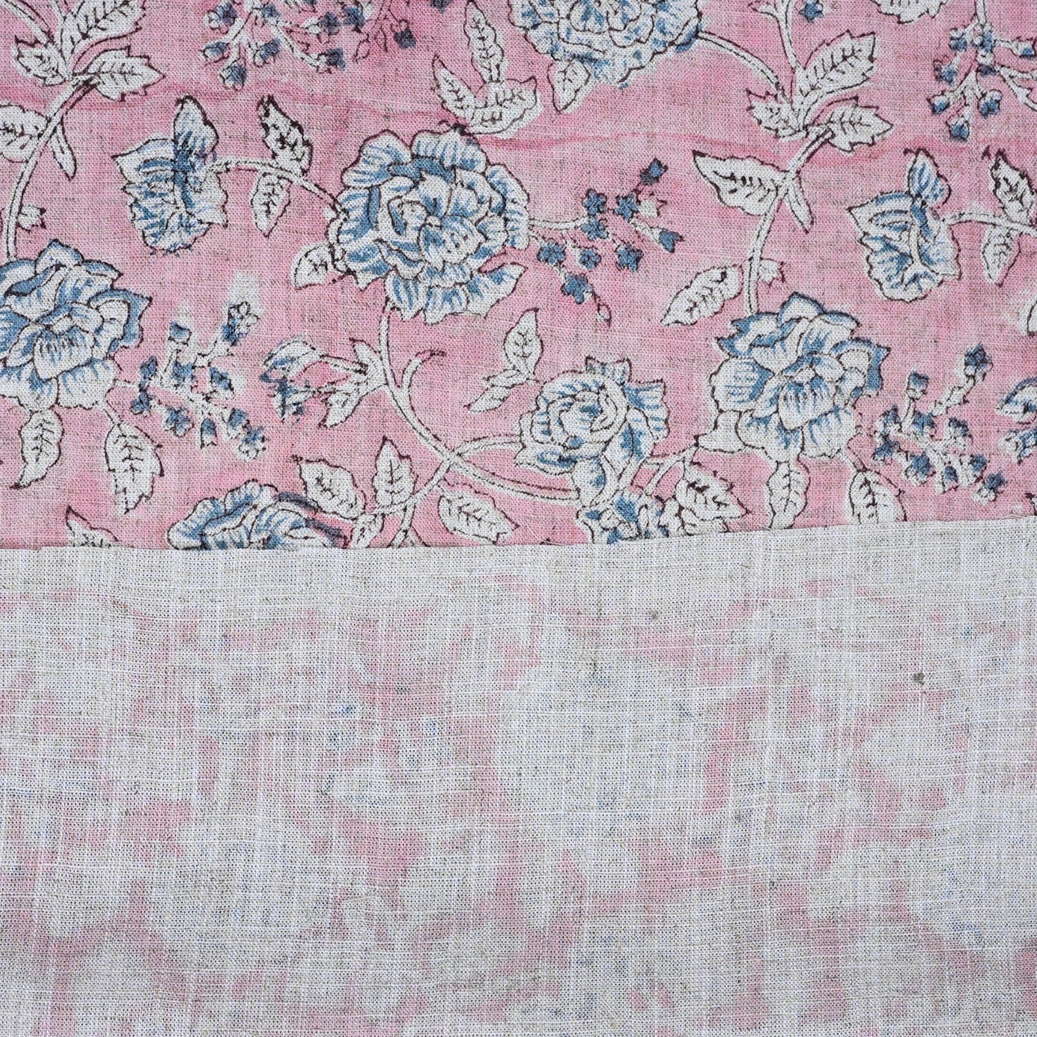 Handmade Pink Floral Viscose Linen Fabric Rameshwaram Design for Home Décor