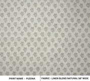 Gray Floral Block Printed Handmade in Linen Blend Natural Cushion Fabric for Home Decor - Pudina