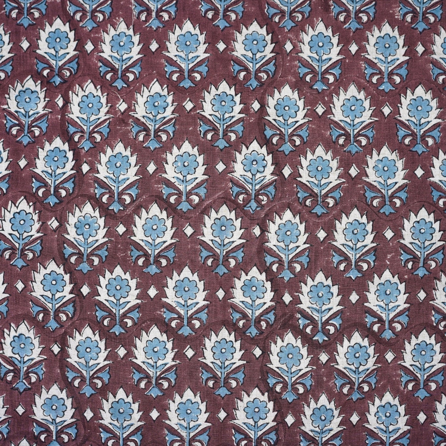 Handmade Maroon Floral Boho Viscose Linen Fabric – Kusum Design for Home Décor