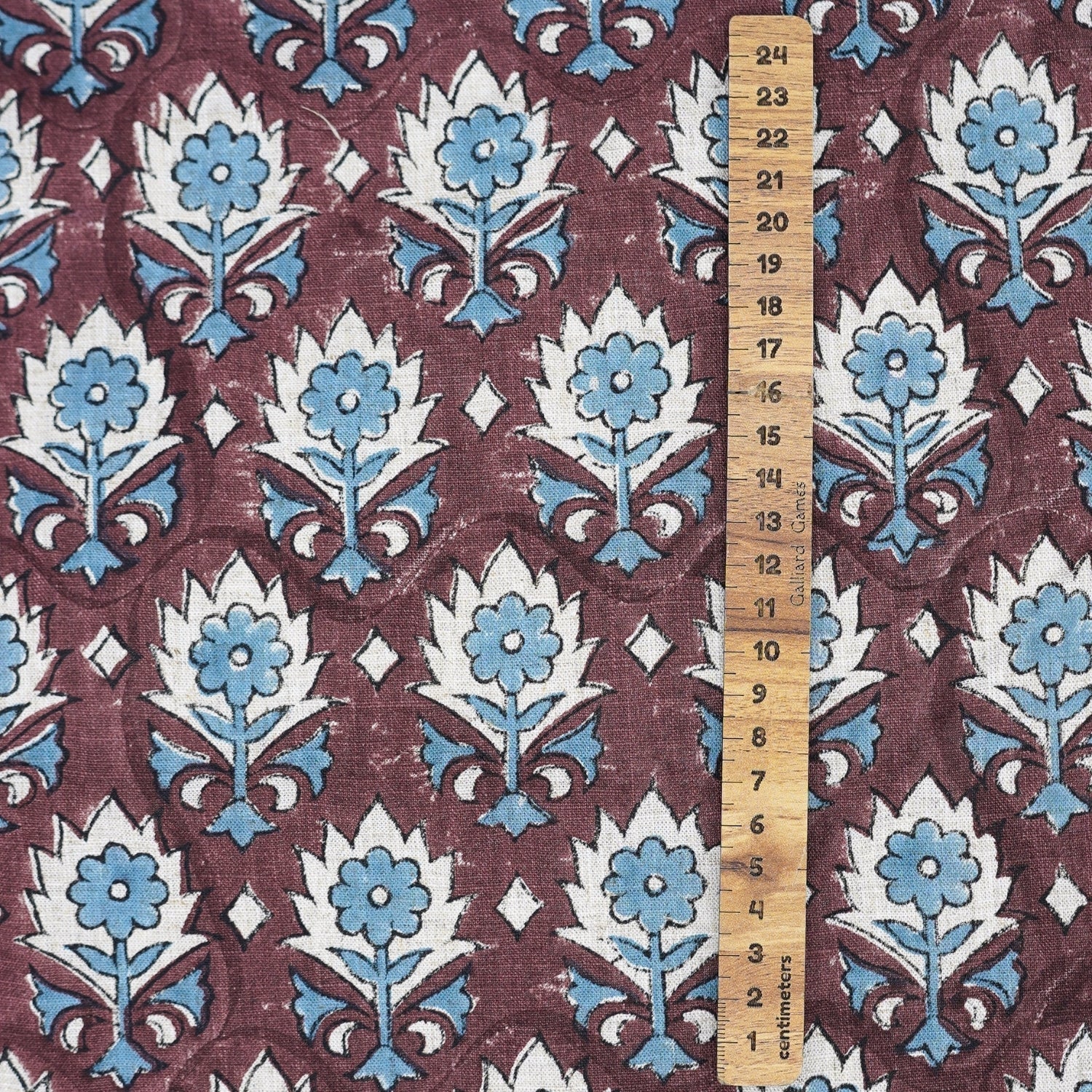 Handmade Maroon Floral Boho Viscose Linen Fabric – Kusum Design for Home Décor