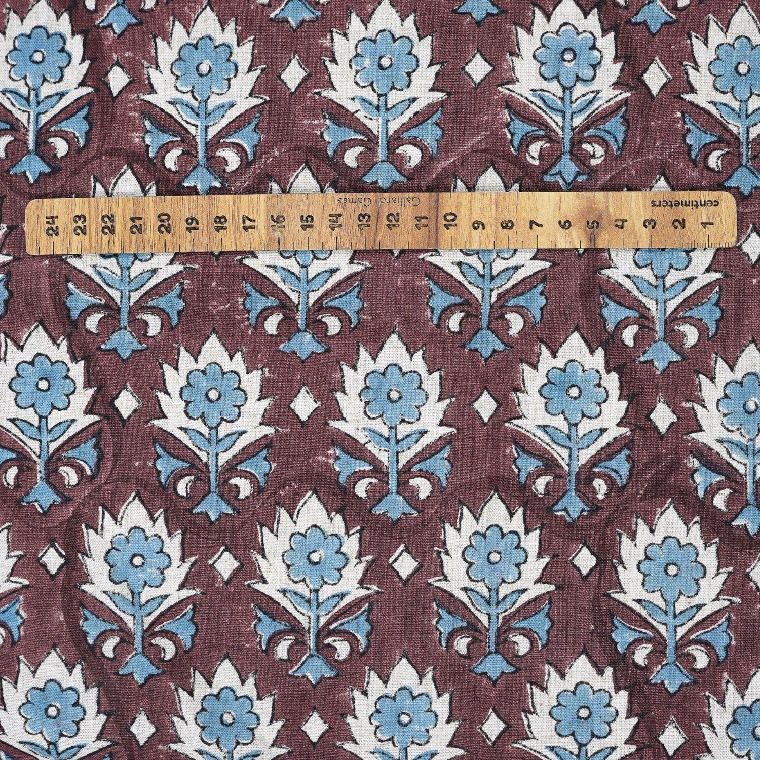 Handmade Maroon Floral Boho Viscose Linen Fabric – Kusum Design for Home Décor