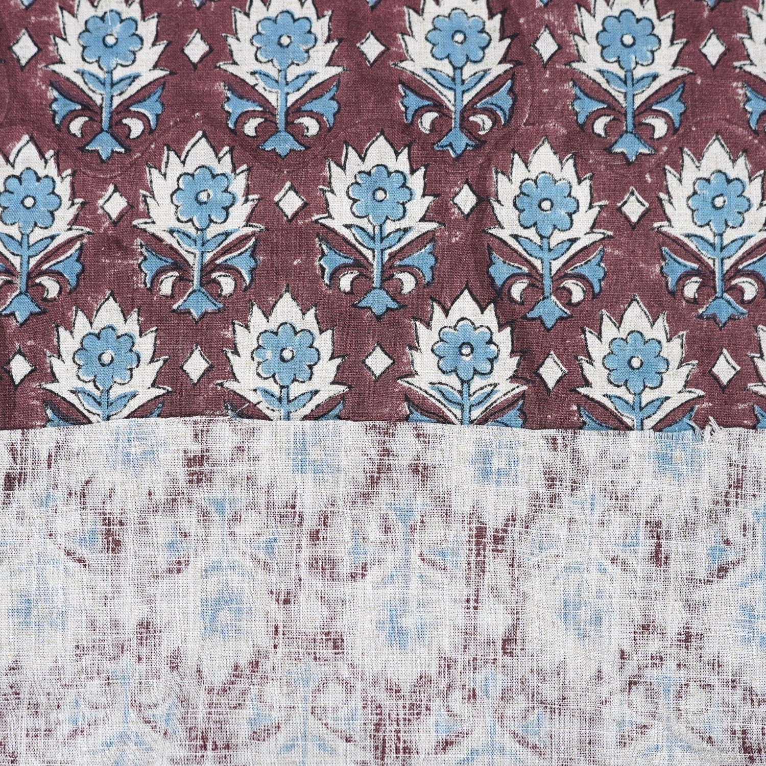 Handmade Maroon Floral Boho Viscose Linen Fabric – Kusum Design for Home Décor