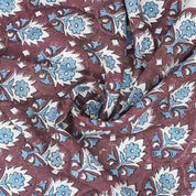 Handmade Maroon Floral Boho Viscose Linen Fabric – Kusum Design for Home Décor