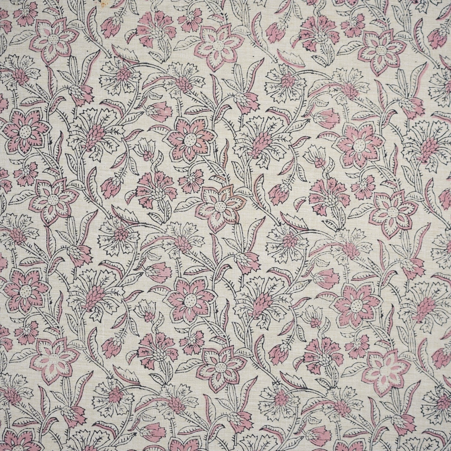 Handmade Boho Floral Fabric in Pink on Linen Blend  - Jarul Design