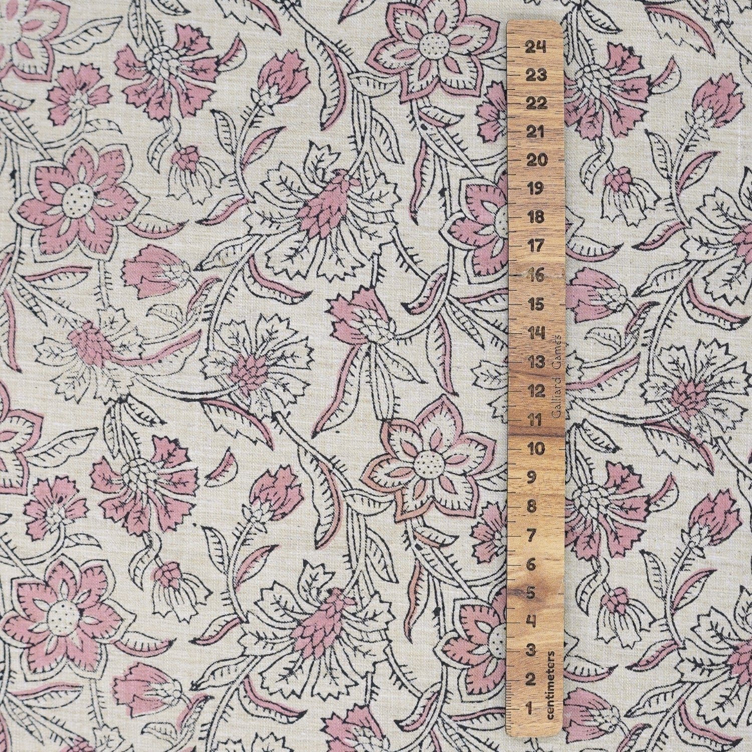 Handmade Boho Floral Fabric in Pink on Linen Blend  - Jarul Design