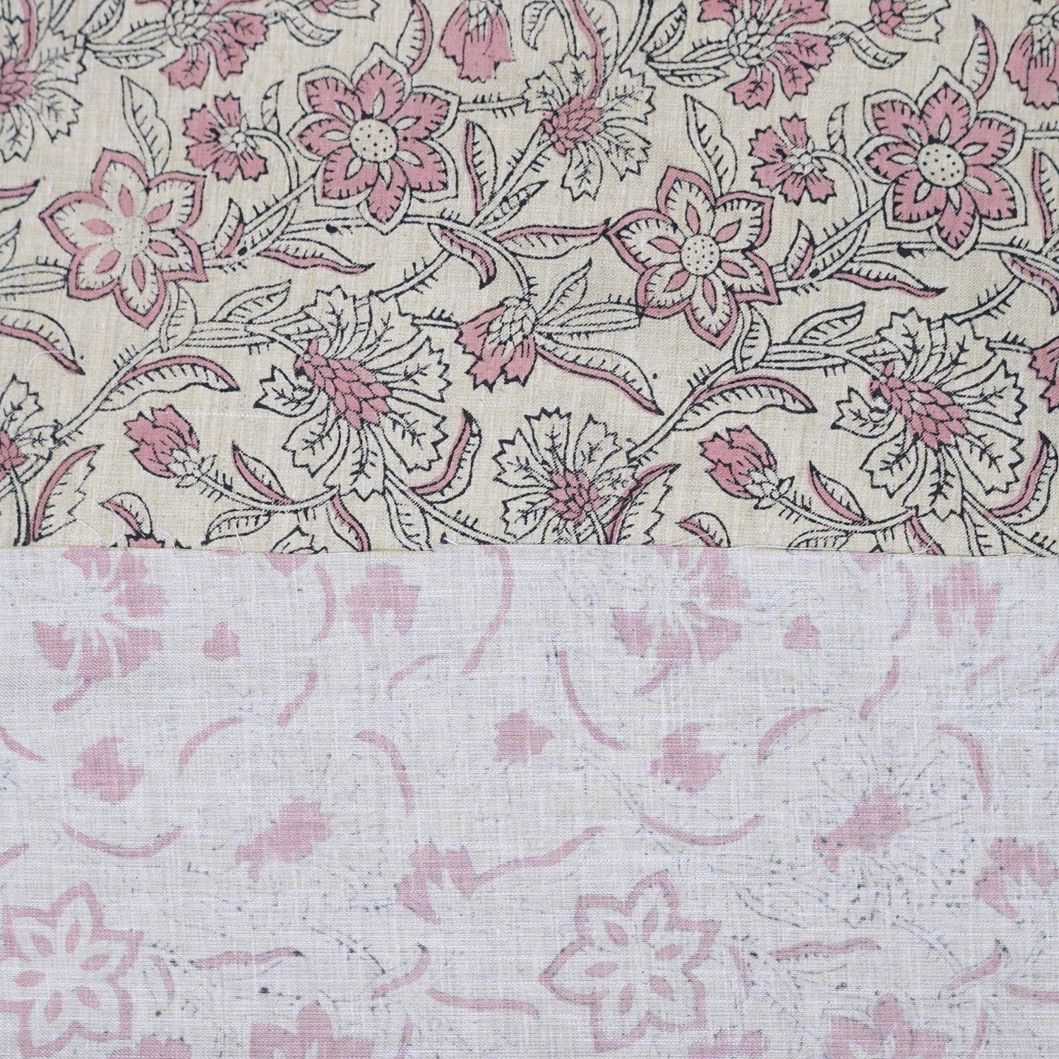 Handmade Boho Floral Fabric in Pink on Linen Blend  - Jarul Design