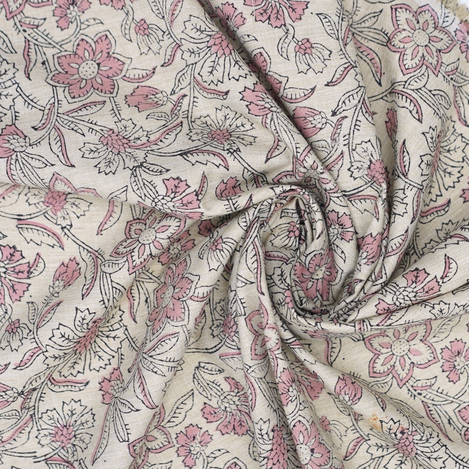 Handmade Boho Floral Fabric in Pink on Linen Blend  - Jarul Design