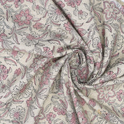 Handmade Boho Floral Fabric in Pink on Linen Blend  - Jarul Design