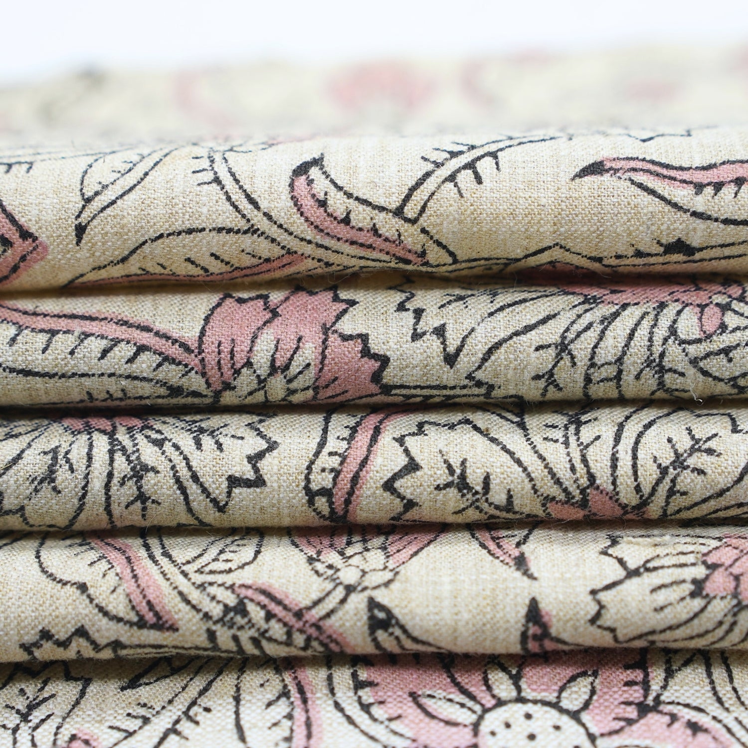 Handmade Boho Floral Fabric in Pink on Linen Blend  - Jarul Design