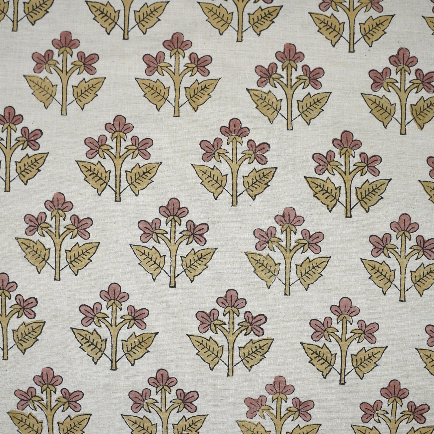 Handblock Printed Boho Style Pink Floral Linen Blend Fabric – Chahat Print