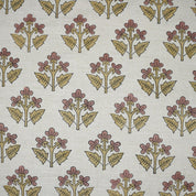 Handblock Printed Boho Style Pink Floral Linen Blend Fabric – Chahat Print