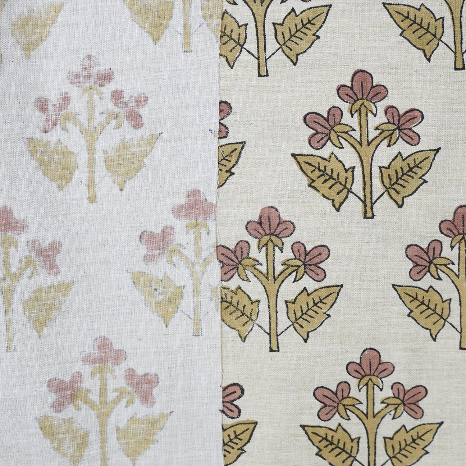 Handblock Printed Boho Style Pink Floral Linen Blend Fabric – Chahat Print