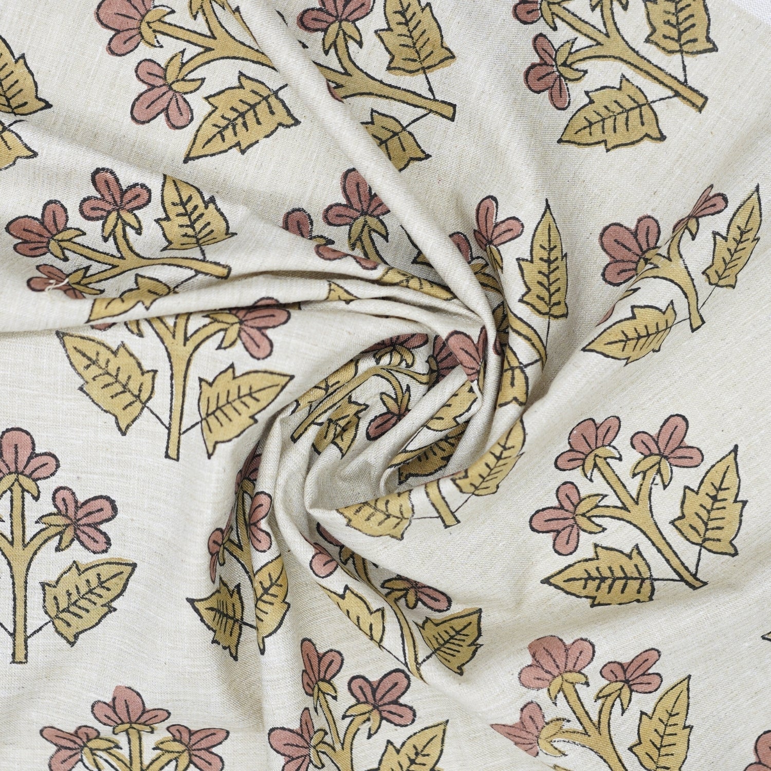 Handblock Printed Boho Style Pink Floral Linen Blend Fabric – Chahat Print