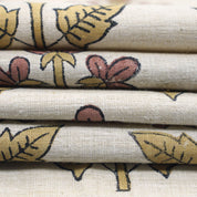 Handblock Printed Boho Style Pink Floral Linen Blend Fabric – Chahat Print