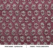 Block Print Linen Fabric, Superstar Pink Popular Floral Hand Block Print Fabric  Thick Linen 58"Inch Wide Heavy Weight 300 Gsm, Upholstery,Indian Art Print Fabric