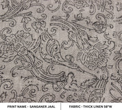 Block Print Linen Fabric, Sanganer Jaal Block Print Linen Fabric, By The Yard Fabric, Linen Upholstery Fabric, Black Design,Farmhouse, Boho, Handloom Design.