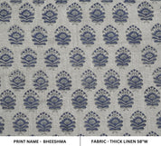 Bheeshma  Linen Indian Block Print Fabric, By The Yard Length58"Wide, Pillow Cover Cases, Heavy Linen Upholstery