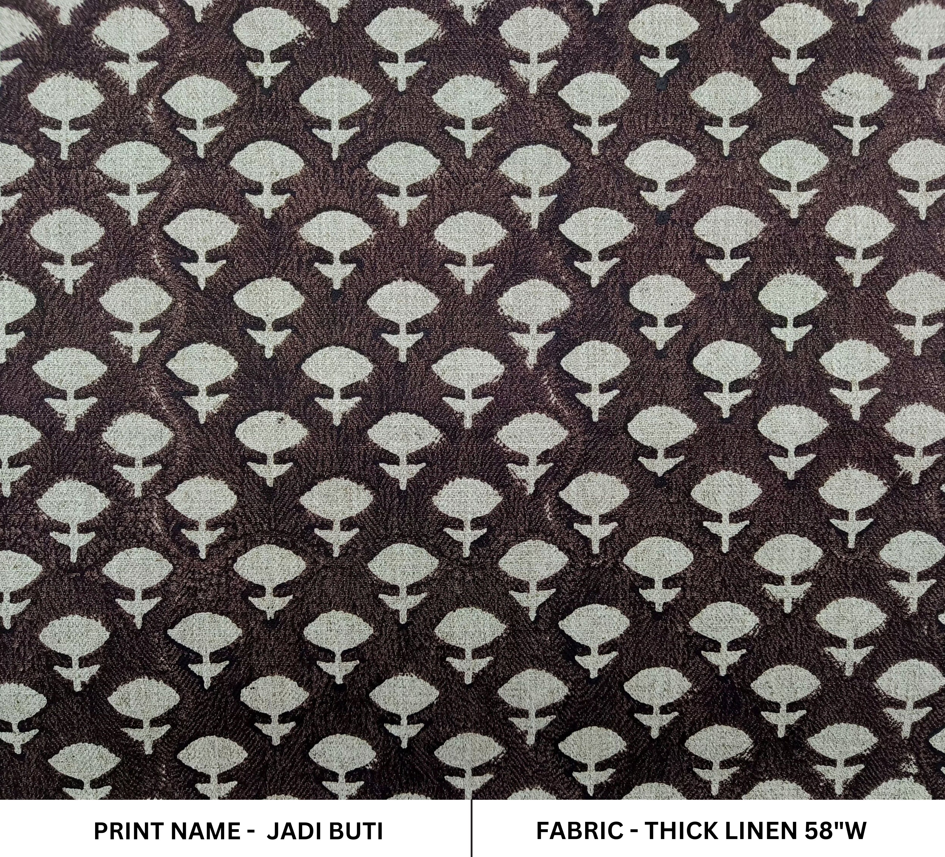 Jadi Buti Upholstery Block Print Linen Floral Fabric, Sofa Chair Upholstery, Outdoor Farmhouse Fabric, Modern Home Decor