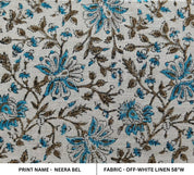Block Print Linen Fabric, Neera Bel  Natural Thick Linen Fabric  Block Print Art  Floral Hand Block Print  Upholstery Fabric, Block Print Curtains,