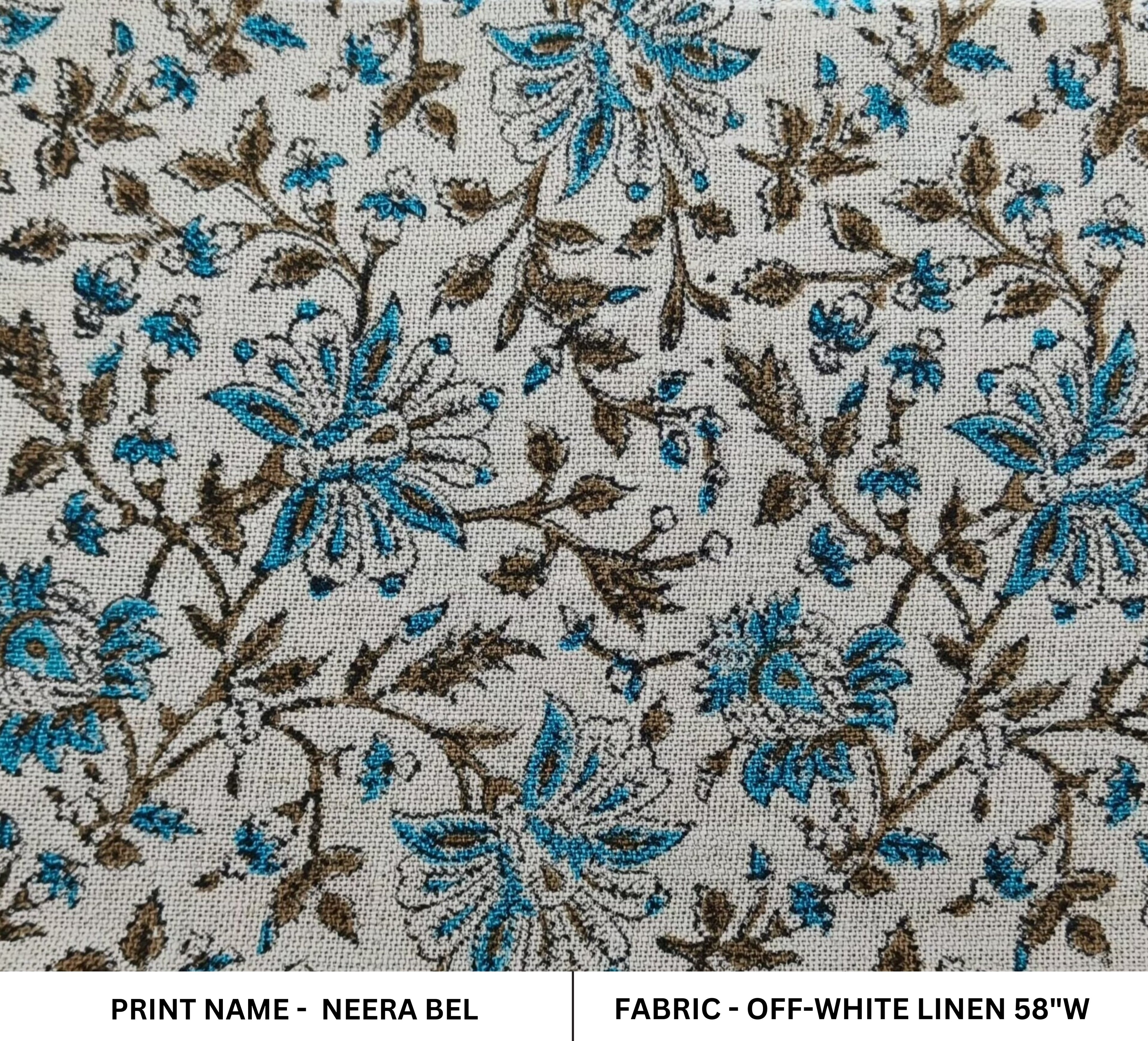 Block Print Linen Fabric, Neera Bel  Natural Thick Linen Fabric  Block Print Art  Floral Hand Block Print  Upholstery Fabric, Block Print Curtains,