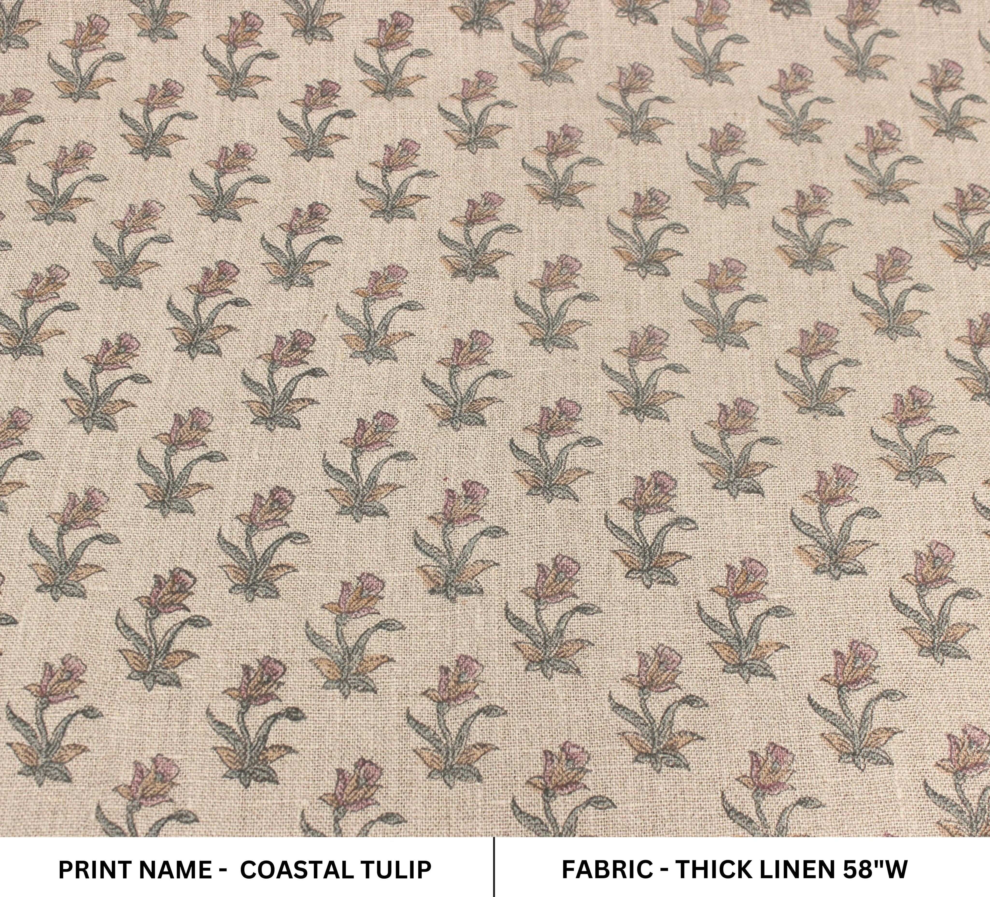 Coastal Tulip   Linen Home Decors,Floral Hand Block Printed Fabric   Indian Block Print, Block Print Upholstery, Block Print Pillow Cover