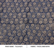 Block Print Linen Fabric, Tulsi Buti Dark Blue  Popular Indian Handmade Art Block Print Linen  Linen By The Yard  Heavy Weight Decorative Fabric