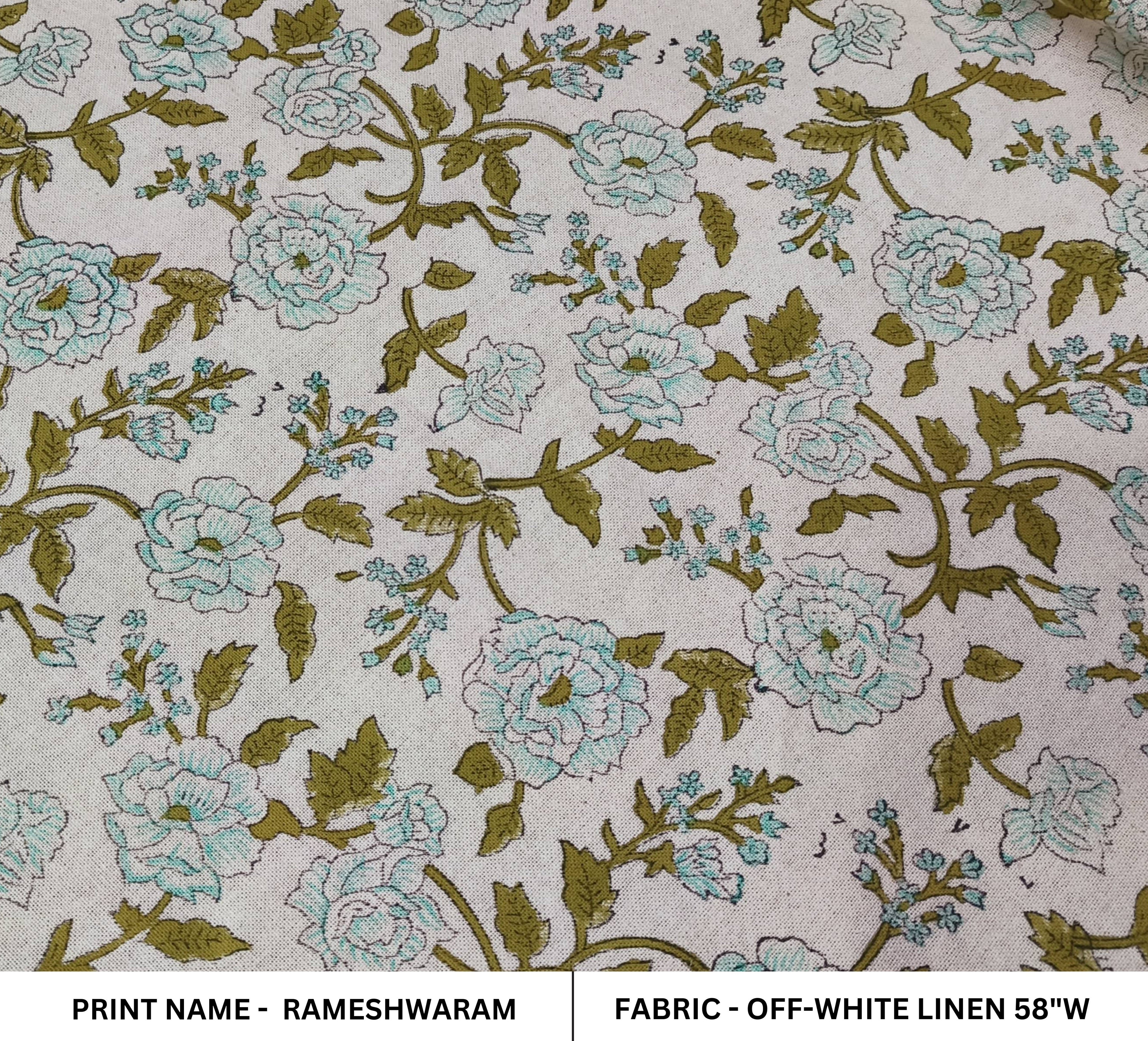 Block Print Linen Fabric, Rameshwaram  Indian Hand Block Fabric, Linen Block Print Textiles, Extra Wide Craft Fabric By The Yard, Floral Print Fabric Linen