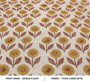Genda Pushp  Flower Hand Block Print Fabric,Heavy Hand Woven Linen Pillow Case,Printed Upholstery Fabrics