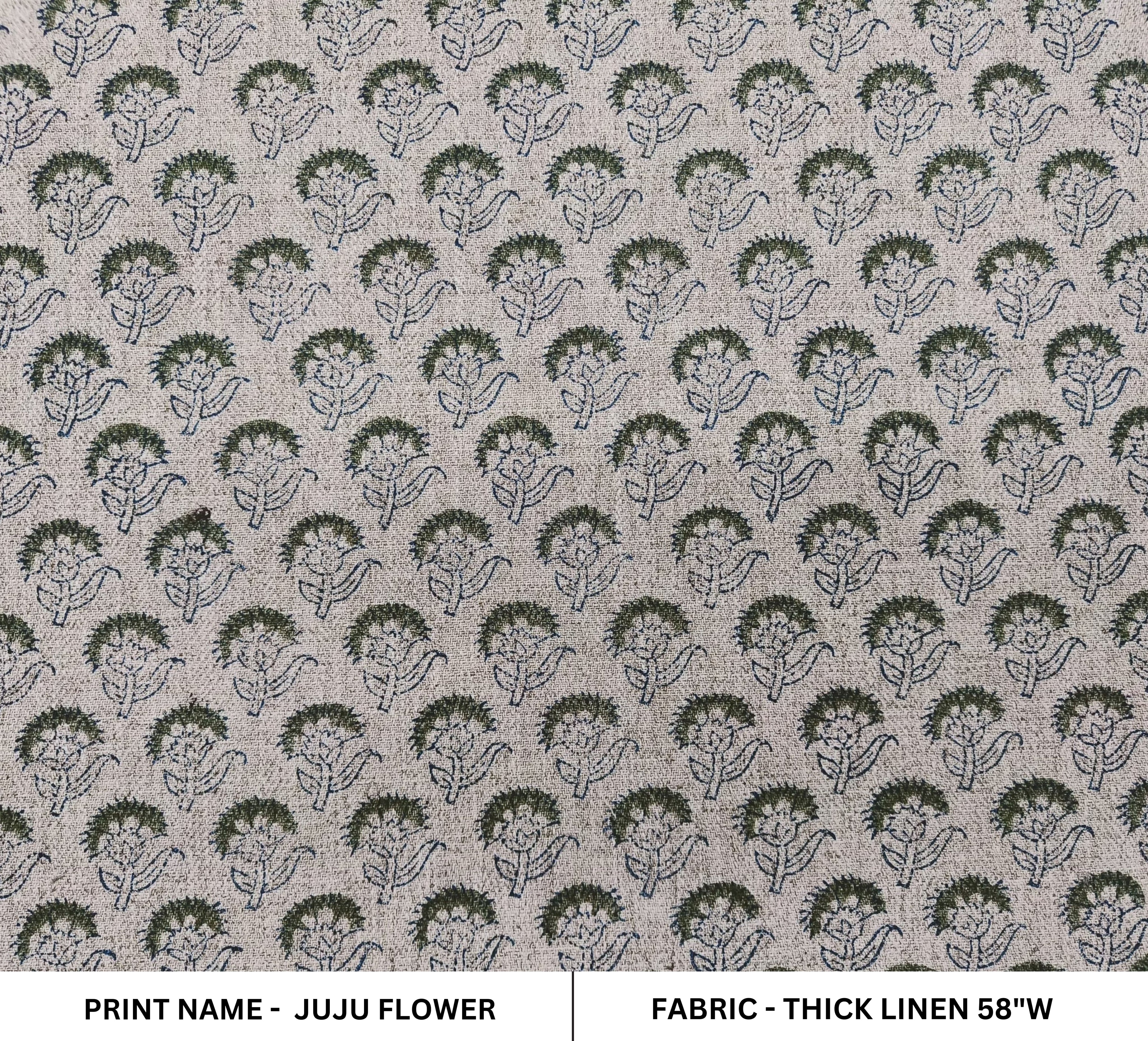 Juju Flower  Floral Block Print Sofa Upholstery, Chair Upholstery Fabric, Indian Craft Linen Fabric, Waterproof Outdoor Upholstery Fabric