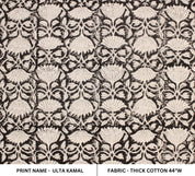 Block Print Linen Fabric, Ulta Kamal  Block Print Fabric By The Yard, Floral Black Beige Base Fabric, Indian Block Printed Fabrics, Fabric, Block Print