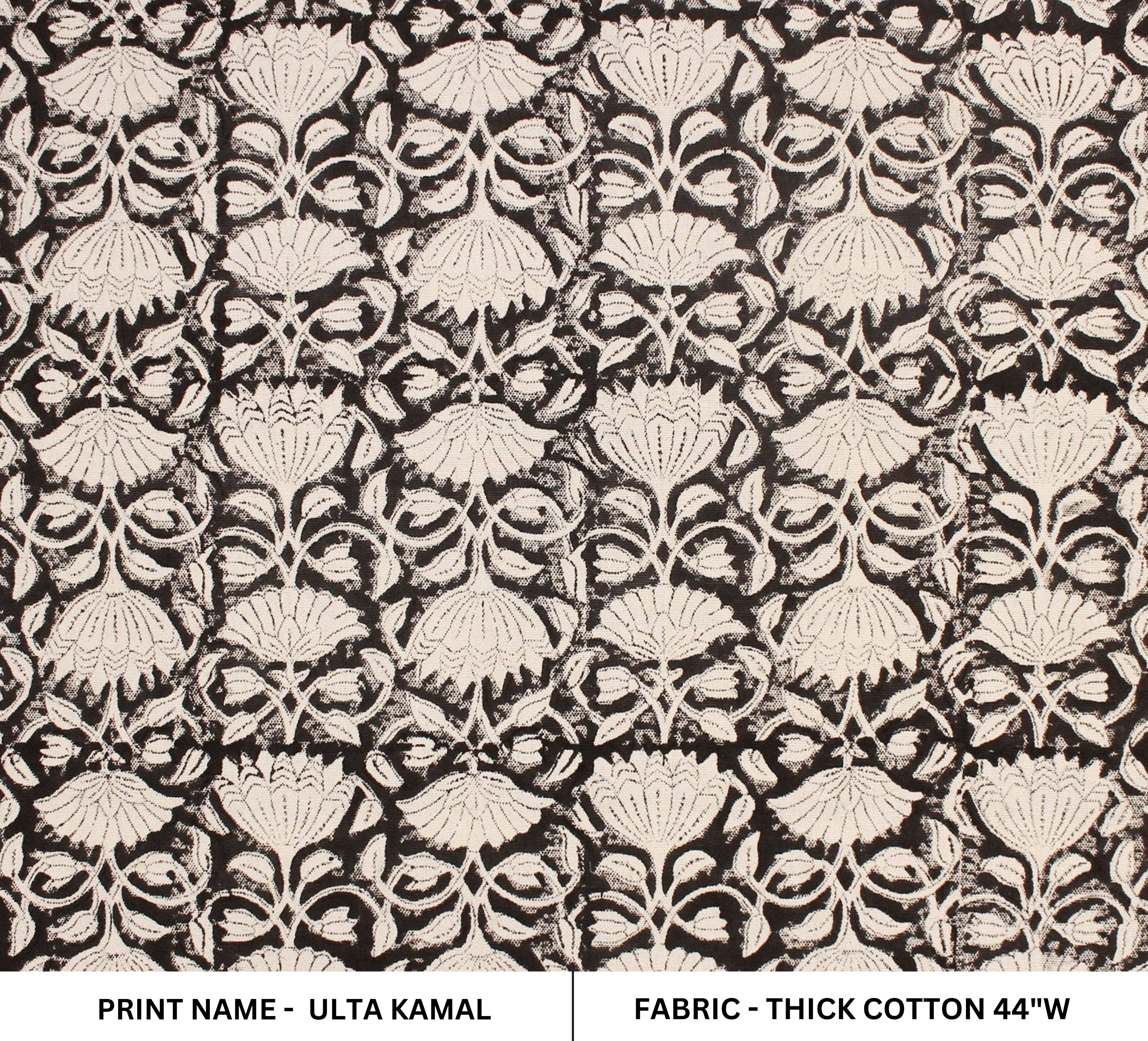Block Print Linen Fabric, Ulta Kamal  Block Print Fabric By The Yard, Floral Black Beige Base Fabric, Indian Block Printed Fabrics, Fabric, Block Print