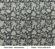 Block Print Linen Fabric, Manikarnika  Dark Rock Garden Green Floral Block Print Linen Fabric, Cushion Pillow Upholstery Fabric, Home Decor