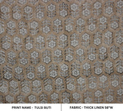 Block Print Linen Fabric, Tulsi Buti  Thick Linen India Block Print Fabric  Home Upholstery, Cushion Cover, Pillow Case  Organic, Natural, Handmade & Sustainable