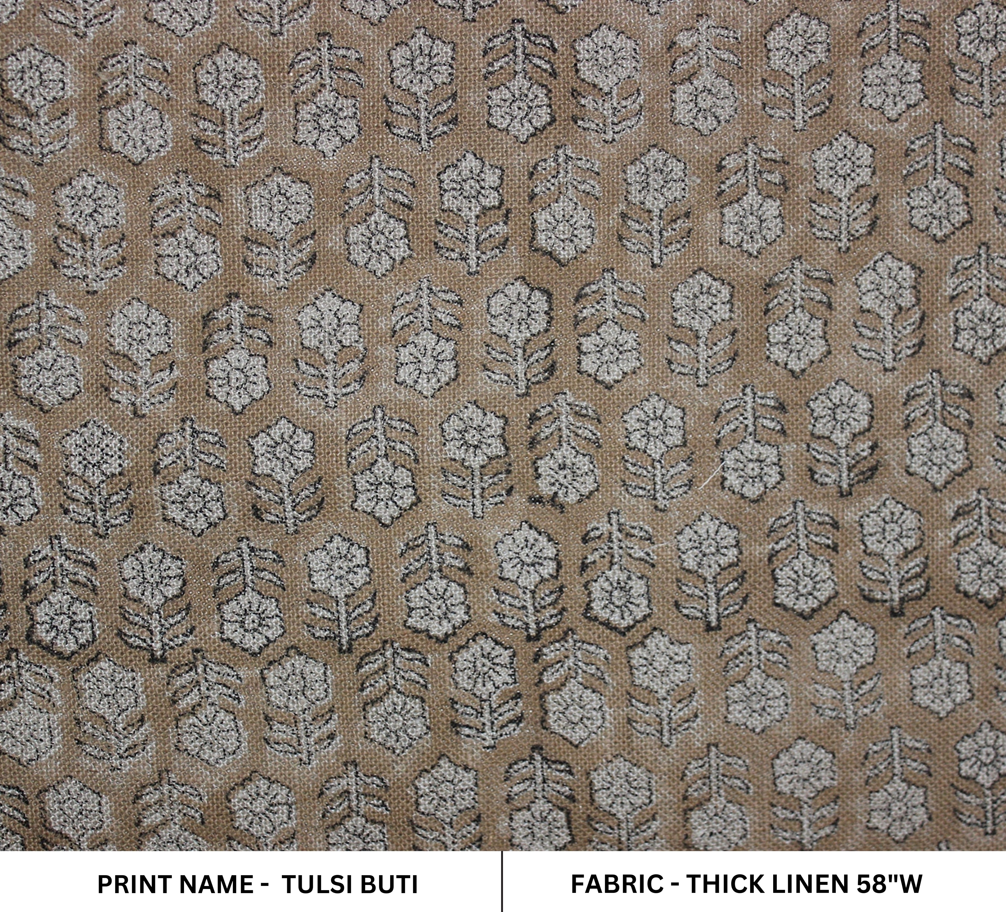 Block Print Linen Fabric, Tulsi Buti  Thick Linen India Block Print Fabric  Home Upholstery, Cushion Cover, Pillow Case  Organic, Natural, Handmade & Sustainable