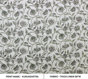 Block Print Linen Fabric, Kurukshetra  Hand Blocked Linen Fabric,Indian Block Print Heavy Natural Fabrics For Pillow Cases, Handloom Upholstery Fabric